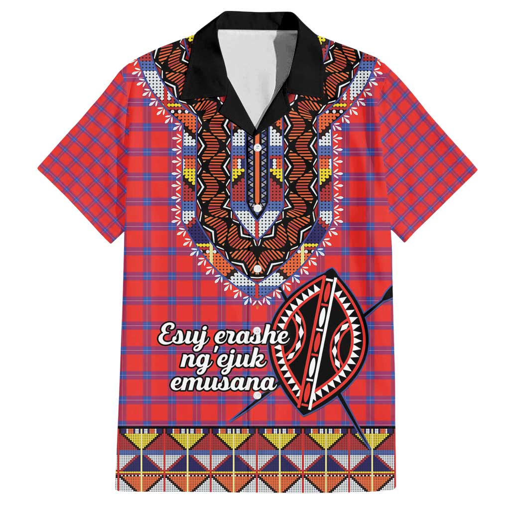 Personalised Kenya Maasai Shuka Family Matching Off Shoulder Maxi Dress and Hawaiian Shirt Mix Dashiki - Beadwork Pattern - Wonder Print Shop