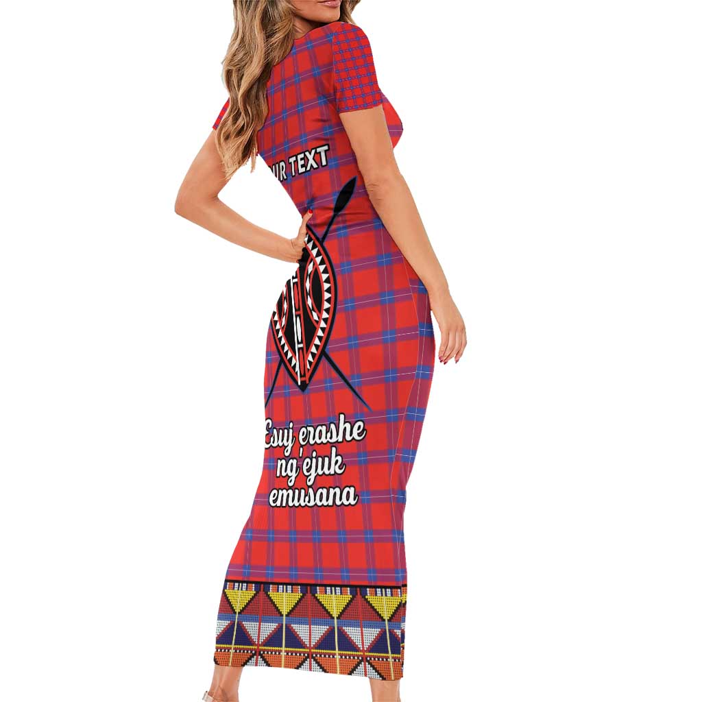 Personalised Kenya Maasai Shuka Family Matching Short Sleeve Bodycon Dress and Hawaiian Shirt Mix Dashiki - Beadwork Pattern - Wonder Print Shop