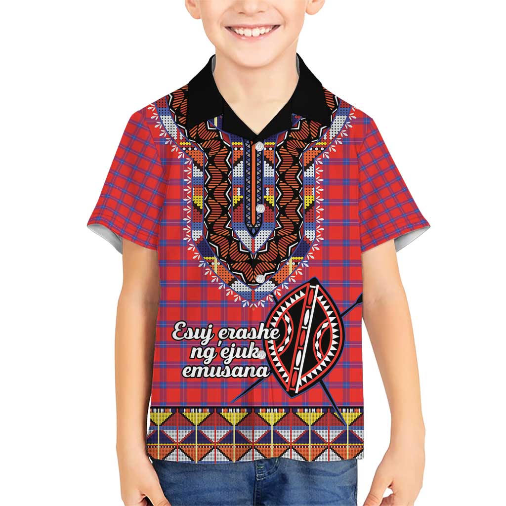 Personalised Kenya Maasai Shuka Family Matching Short Sleeve Bodycon Dress and Hawaiian Shirt Mix Dashiki - Beadwork Pattern - Wonder Print Shop