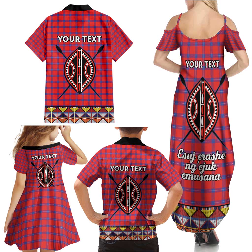 Personalised Kenya Maasai Shuka Family Matching Summer Maxi Dress and Hawaiian Shirt Mix Dashiki - Beadwork Pattern - Wonder Print Shop