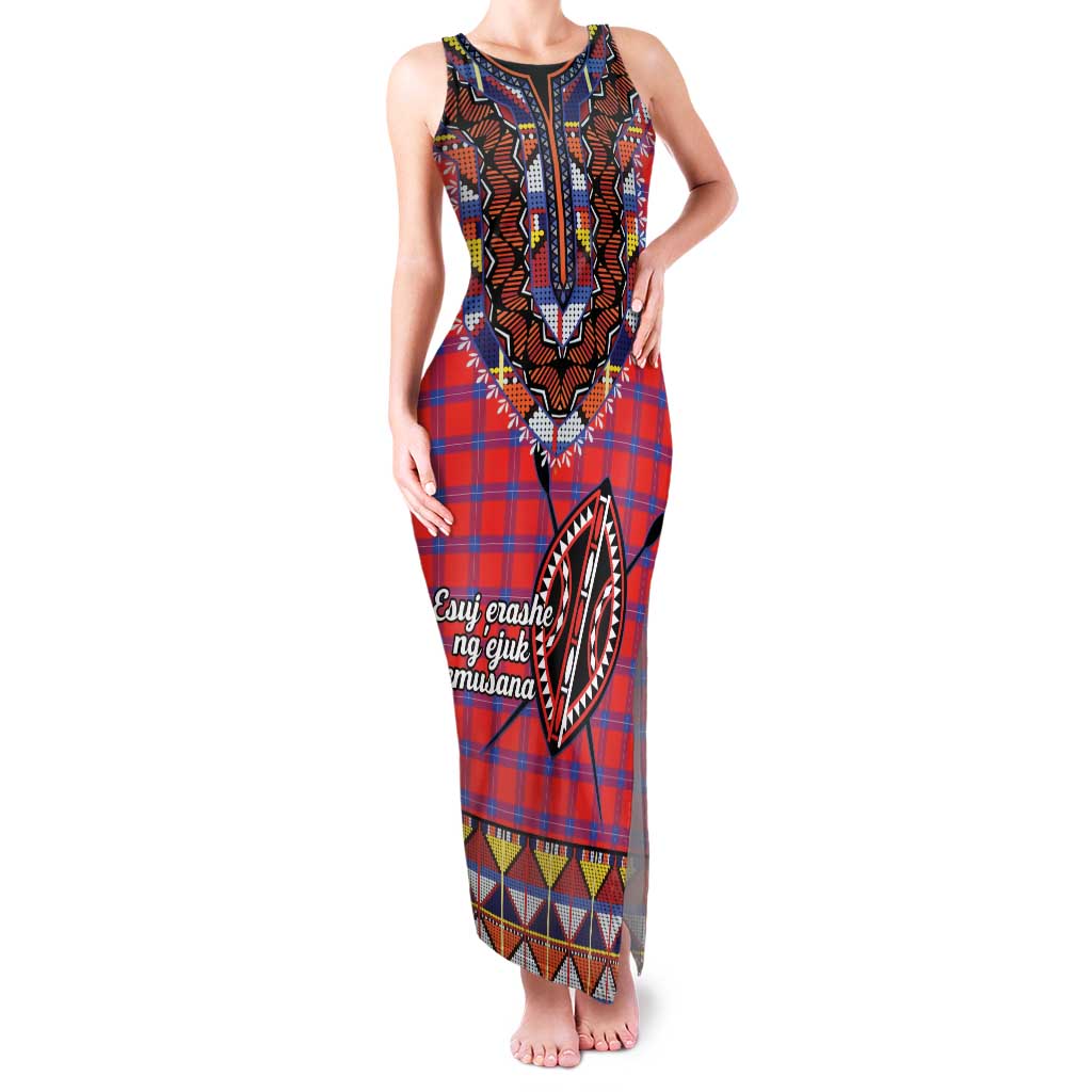 Personalised Kenya Maasai Shuka Family Matching Tank Maxi Dress and Hawaiian Shirt Mix Dashiki - Beadwork Pattern - Wonder Print Shop