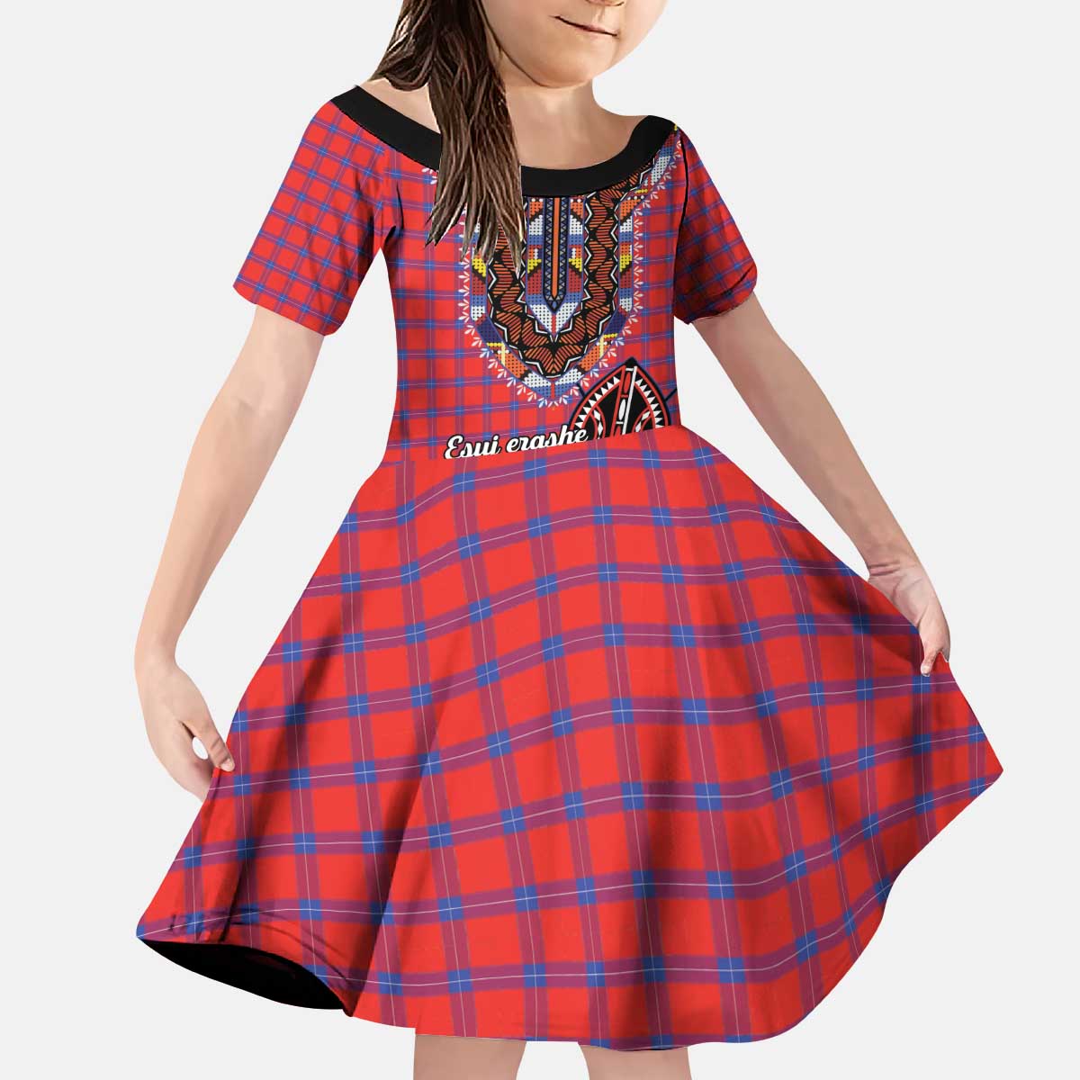 Personalised Kenya Maasai Shuka Kid Short Sleeve Dress Mix Dashiki - Beadwork Pattern - Wonder Print Shop