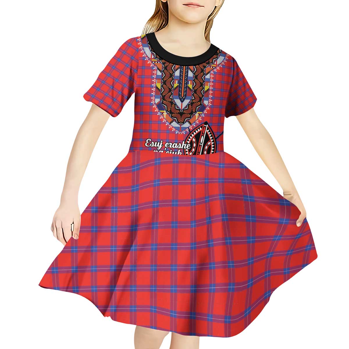 Personalised Kenya Maasai Shuka Kid Short Sleeve Dress Mix Dashiki - Beadwork Pattern - Wonder Print Shop