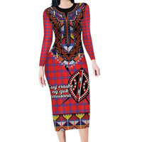 Personalised Kenya Maasai Shuka Long Sleeve Bodycon Dress Mix Dashiki - Beadwork Pattern - Wonder Print Shop