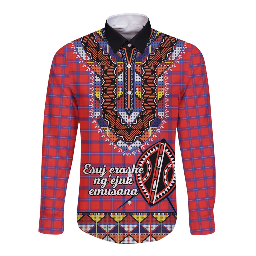 Personalised Kenya Maasai Shuka Long Sleeve Button Shirt Mix Dashiki - Beadwork Pattern - Wonder Print Shop