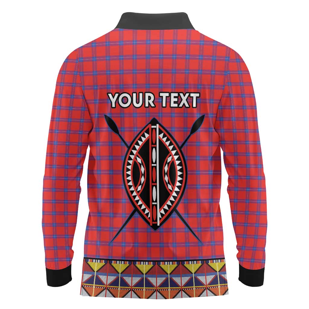 Personalised Kenya Maasai Shuka Long Sleeve Polo Shirt Mix Dashiki - Beadwork Pattern - Wonder Print Shop