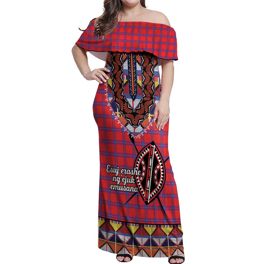 Personalised Kenya Maasai Shuka Off Shoulder Maxi Dress Mix Dashiki - Beadwork Pattern - Wonder Print Shop