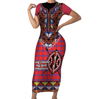Personalised Kenya Maasai Shuka Short Sleeve Bodycon Dress Mix Dashiki - Beadwork Pattern - Wonder Print Shop