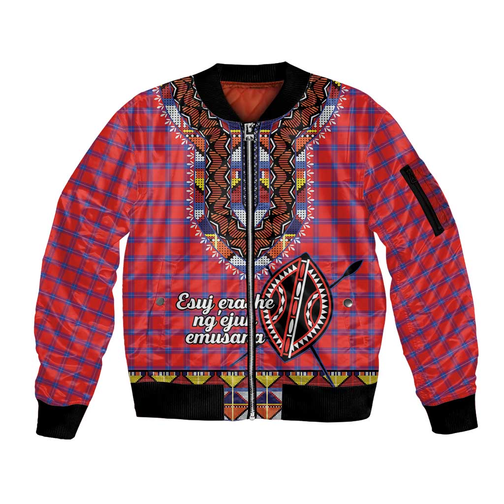 Personalised Kenya Maasai Shuka Sleeve Zip Bomber Jacket Mix Dashiki - Beadwork Pattern - Wonder Print Shop