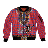 Personalised Kenya Maasai Shuka Sleeve Zip Bomber Jacket Mix Dashiki - Beadwork Pattern - Wonder Print Shop