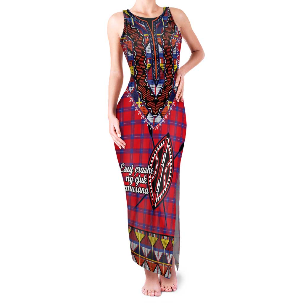 Personalised Kenya Maasai Shuka Tank Maxi Dress Mix Dashiki - Beadwork Pattern - Wonder Print Shop