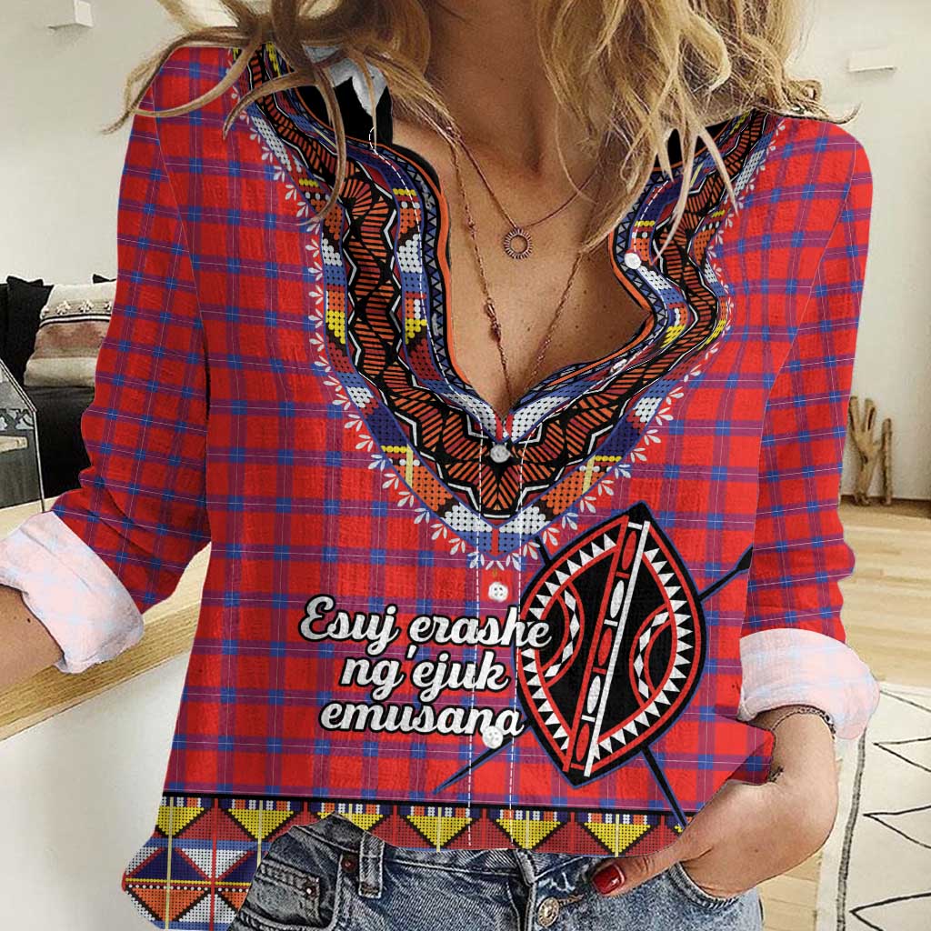 Personalised Kenya Maasai Shuka Women Casual Shirt Mix Dashiki - Beadwork Pattern - Wonder Print Shop