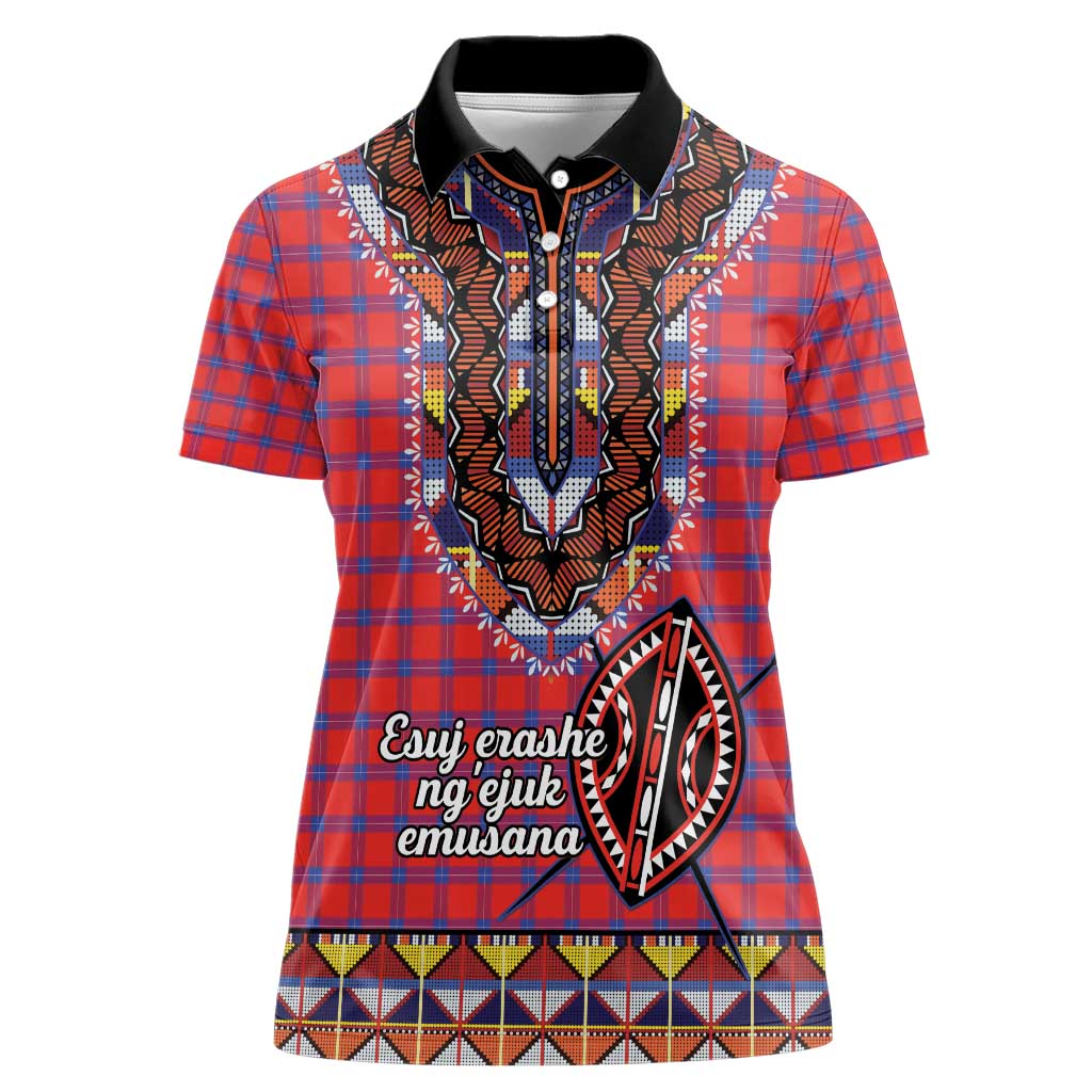 Personalised Kenya Maasai Shuka Women Polo Shirt Mix Dashiki - Beadwork Pattern - Wonder Print Shop
