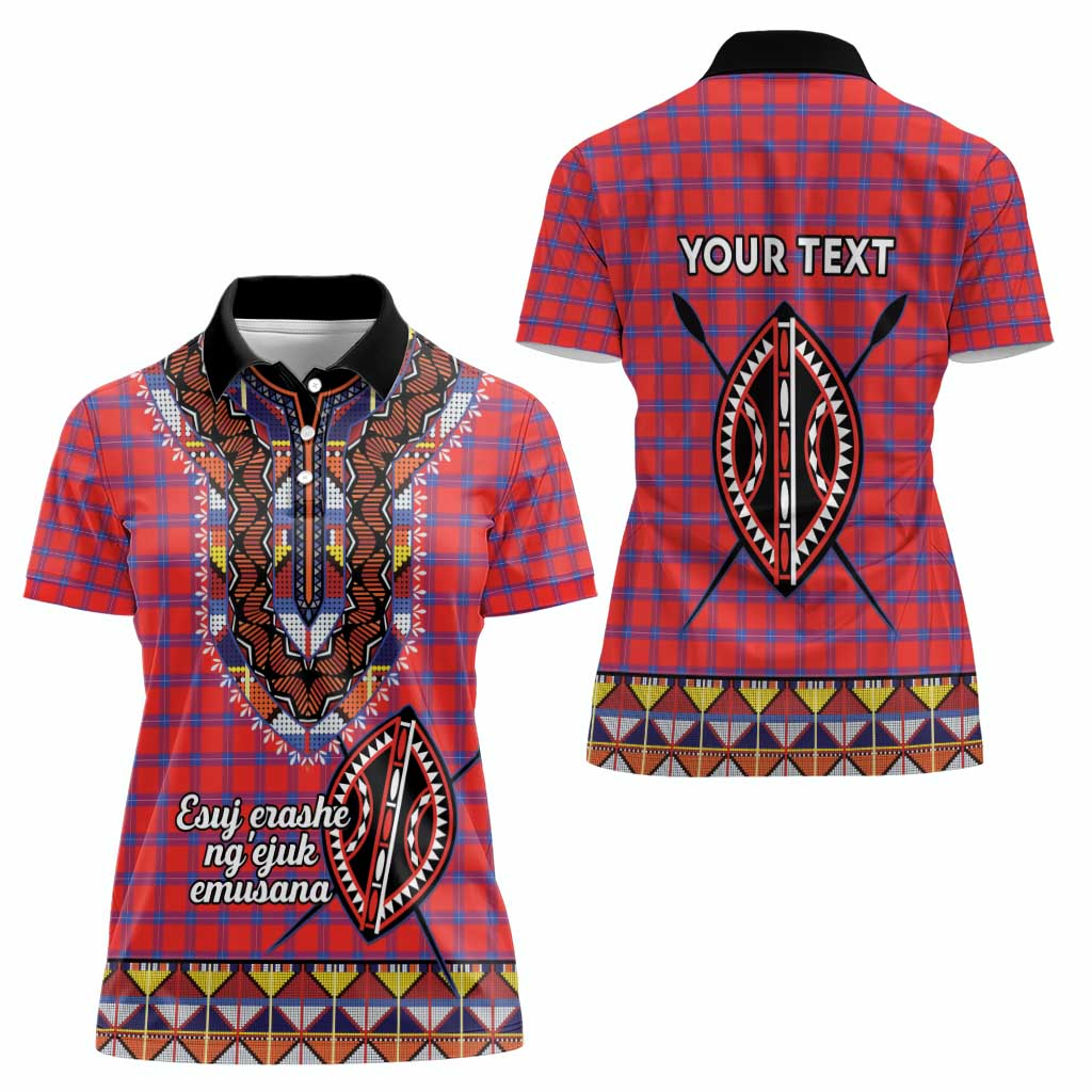 Personalised Kenya Maasai Shuka Women Polo Shirt Mix Dashiki - Beadwork Pattern - Wonder Print Shop