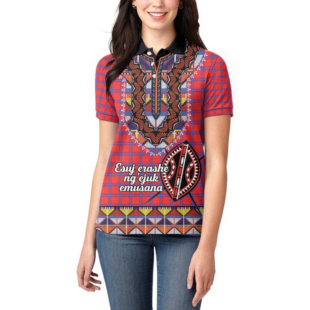 Personalised Kenya Maasai Shuka Women Polo Shirt Mix Dashiki - Beadwork Pattern - Wonder Print Shop