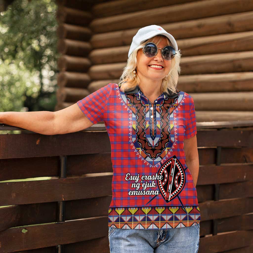 Personalised Kenya Maasai Shuka Women Polo Shirt Mix Dashiki - Beadwork Pattern - Wonder Print Shop