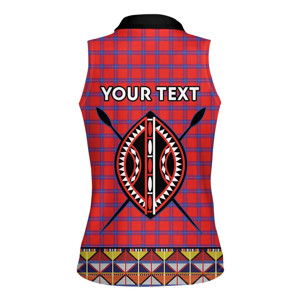 Personalised Kenya Maasai Shuka Women Sleeveless Polo Shirt Mix Dashiki - Beadwork Pattern - Wonder Print Shop