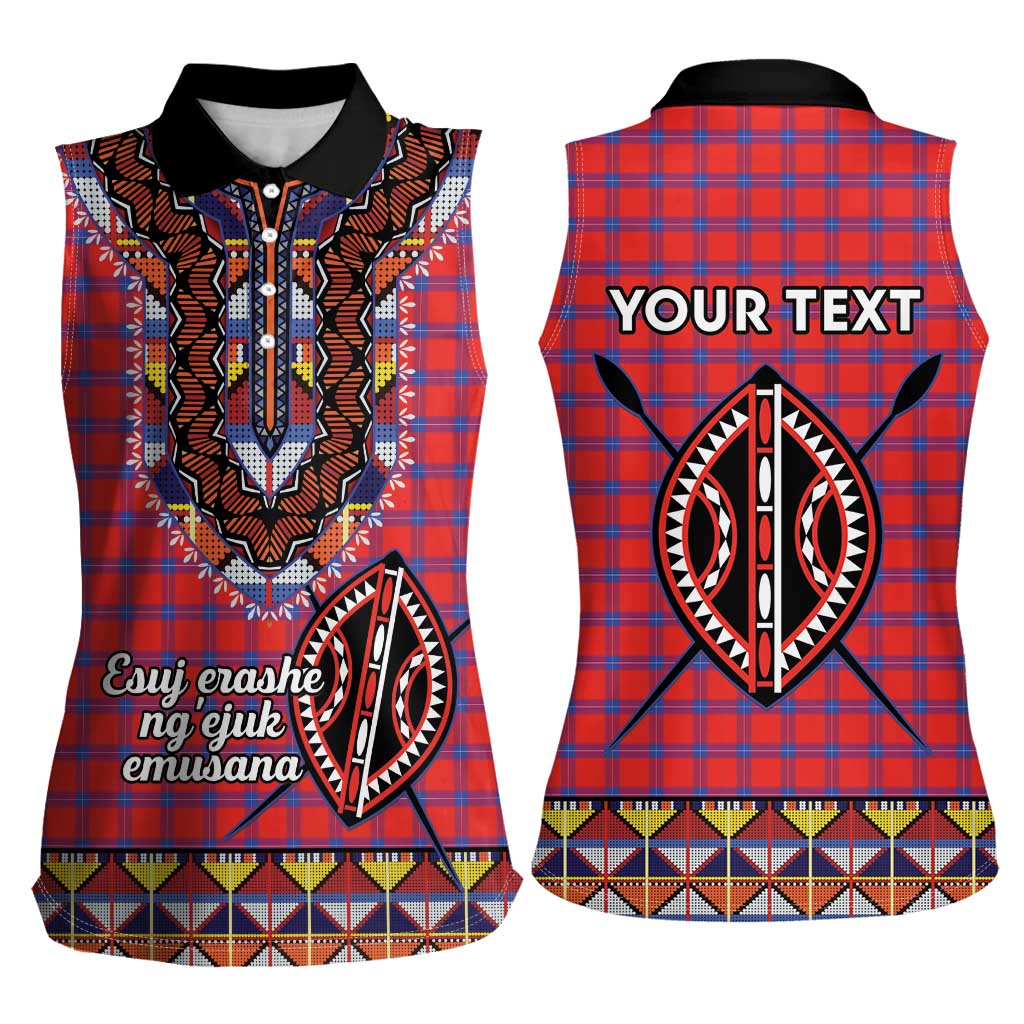 Personalised Kenya Maasai Shuka Women Sleeveless Polo Shirt Mix Dashiki - Beadwork Pattern - Wonder Print Shop