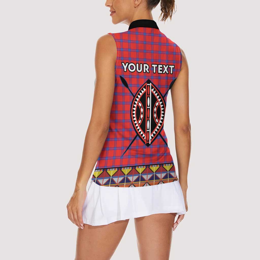 Personalised Kenya Maasai Shuka Women Sleeveless Polo Shirt Mix Dashiki - Beadwork Pattern - Wonder Print Shop