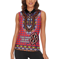Personalised Kenya Maasai Shuka Women Sleeveless Polo Shirt Mix Dashiki - Beadwork Pattern - Wonder Print Shop