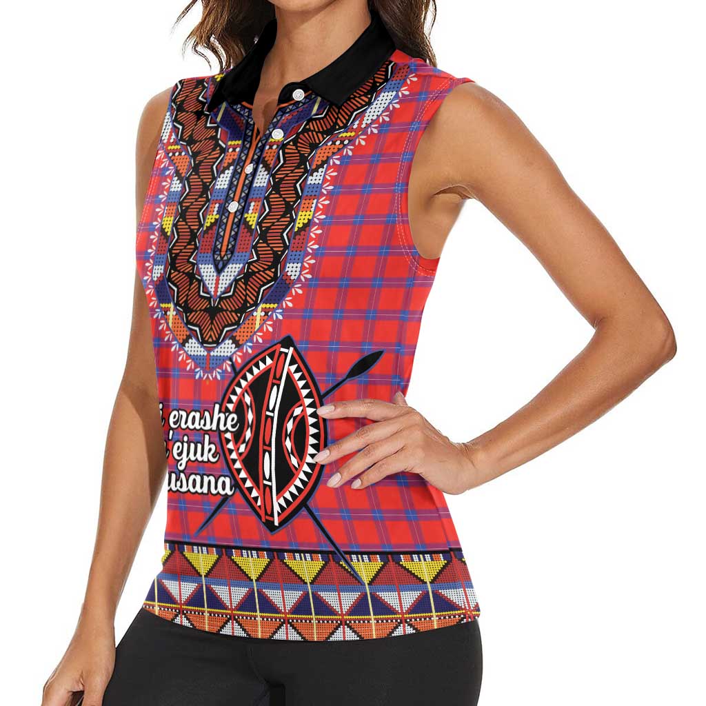 Personalised Kenya Maasai Shuka Women Sleeveless Polo Shirt Mix Dashiki - Beadwork Pattern - Wonder Print Shop