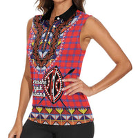 Personalised Kenya Maasai Shuka Women Sleeveless Polo Shirt Mix Dashiki - Beadwork Pattern - Wonder Print Shop