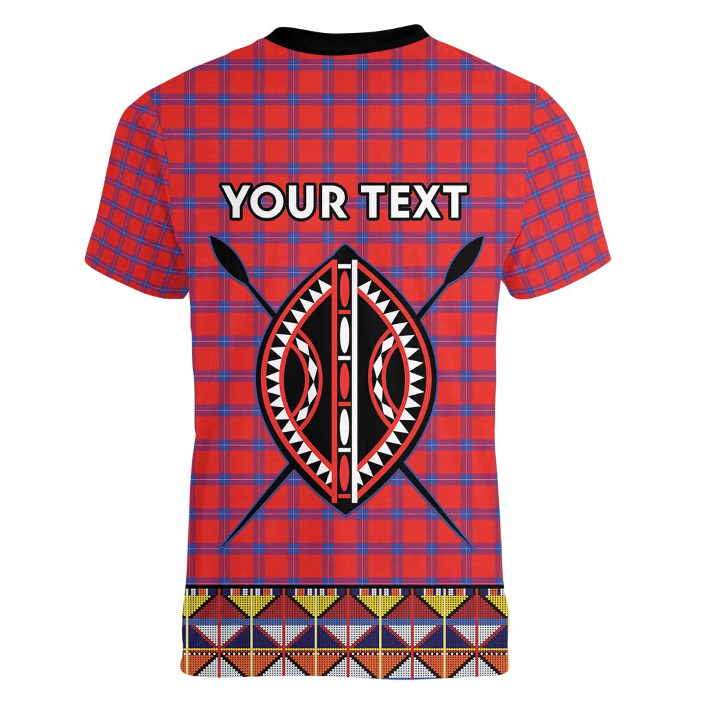 Personalised Kenya Maasai Shuka Women V-Neck T-Shirt Mix Dashiki - Beadwork Pattern - Wonder Print Shop