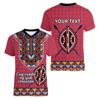 Personalised Kenya Maasai Shuka Women V-Neck T-Shirt Mix Dashiki - Beadwork Pattern - Wonder Print Shop