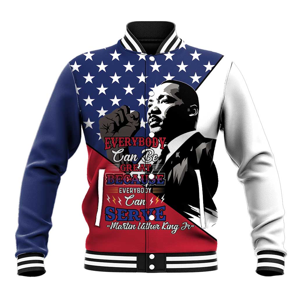 Happy MLK Day Baseball Jacket Everybody Can Be Great Because Everybody Can Serve - Wonder Print Shop