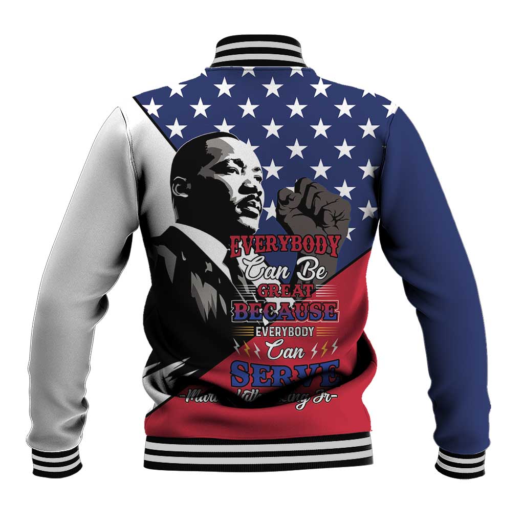 Happy MLK Day Baseball Jacket Everybody Can Be Great Because Everybody Can Serve - Wonder Print Shop