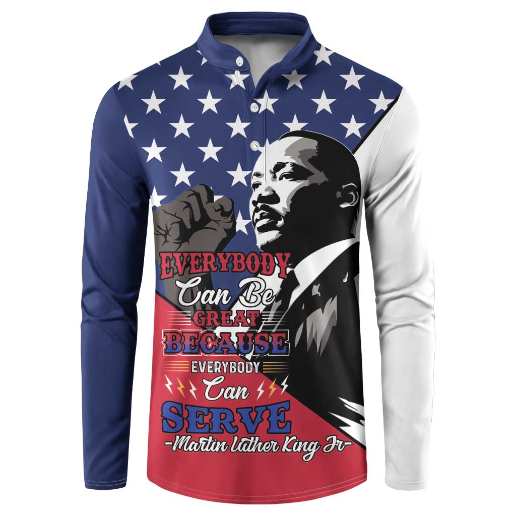 Happy MLK Day Button Sweatshirt Everybody Can Be Great Because Everybody Can Serve - Wonder Print Shop