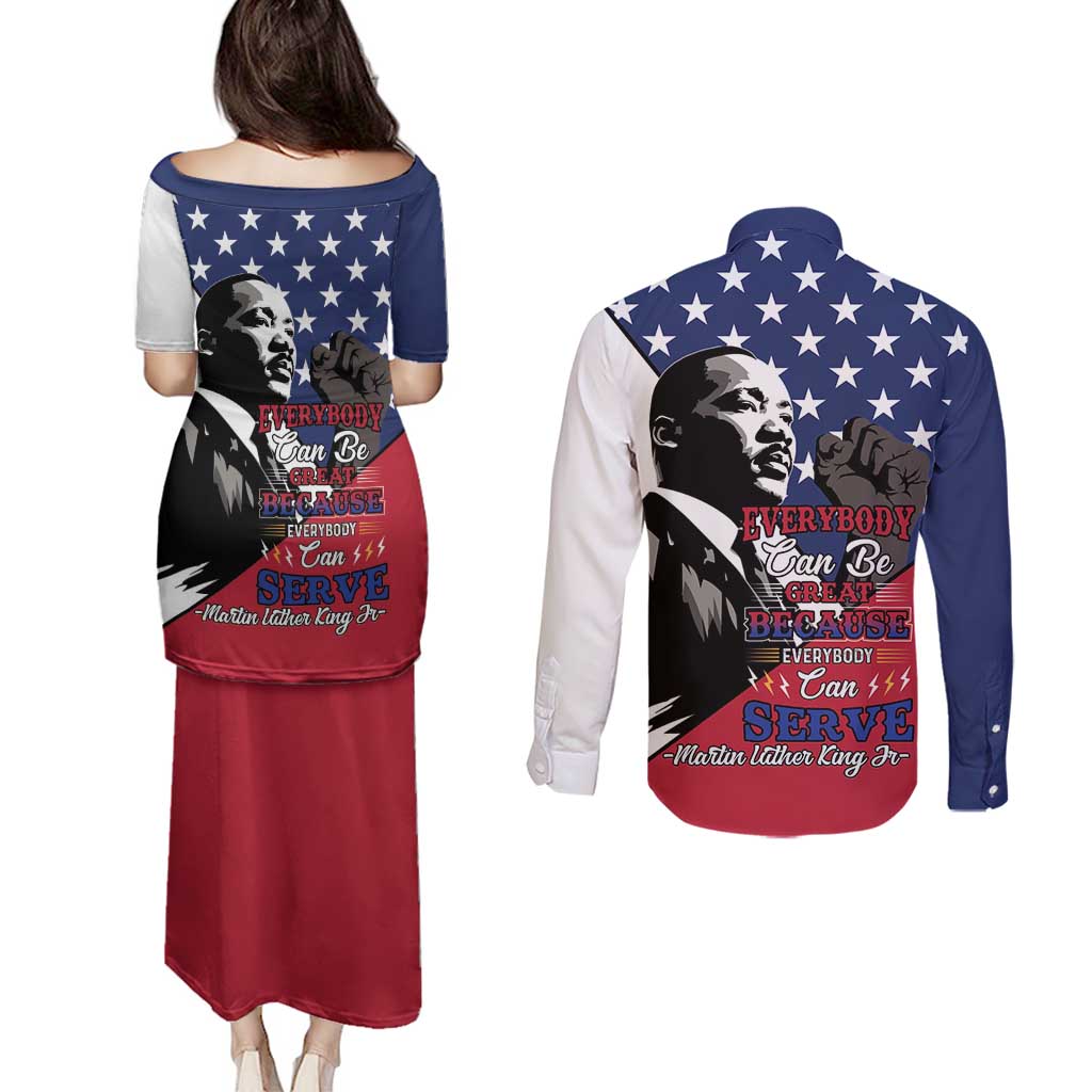 Happy MLK Day Couples Matching Puletasi and Long Sleeve Button Shirt Everybody Can Be Great Because Everybody Can Serve - Wonder Print Shop