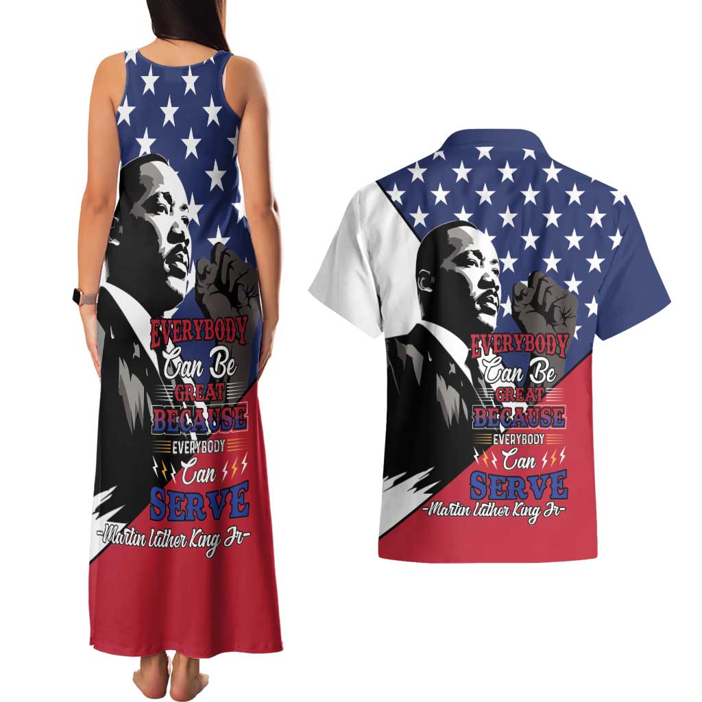 Happy MLK Day Couples Matching Tank Maxi Dress and Hawaiian Shirt Everybody Can Be Great Because Everybody Can Serve - Wonder Print Shop