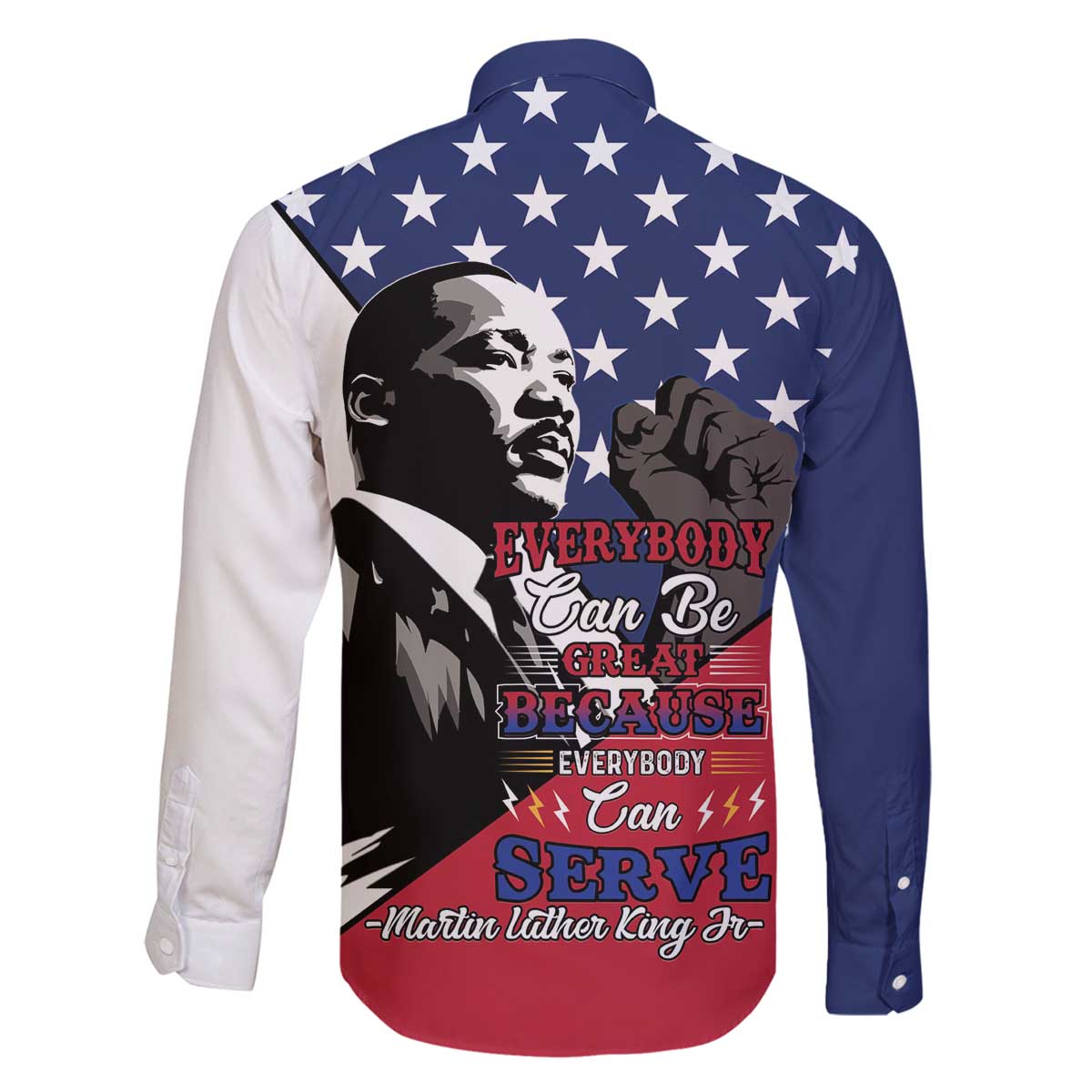 Happy MLK Day Family Matching Off The Shoulder Long Sleeve Dress and Hawaiian Shirt Everybody Can Be Great Because Everybody Can Serve - Wonder Print Shop