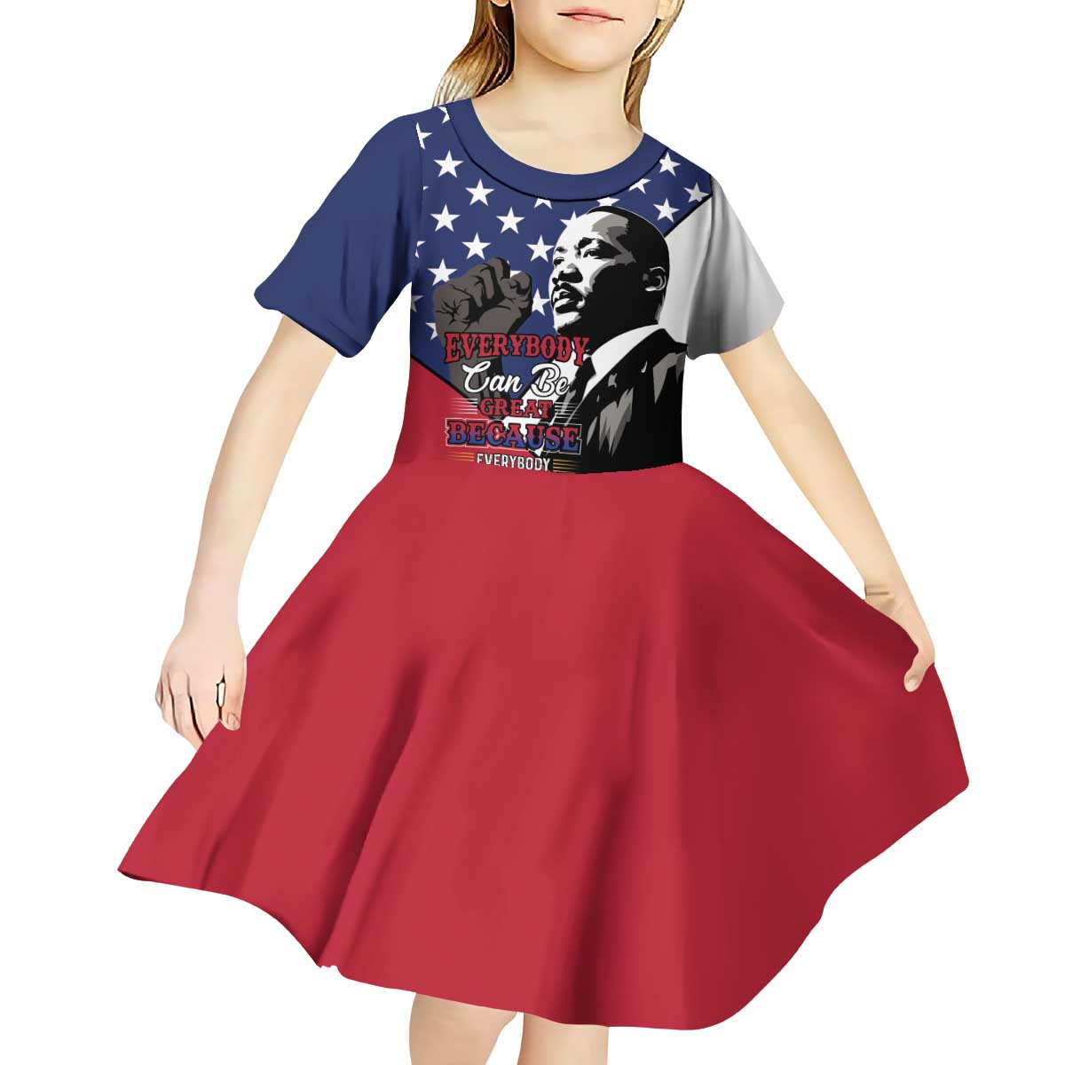 Happy MLK Day Kid Short Sleeve Dress Everybody Can Be Great Because Everybody Can Serve - Wonder Print Shop