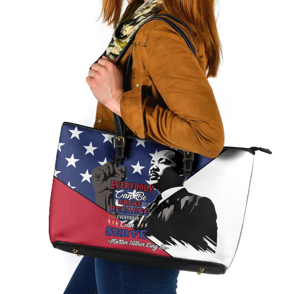 Happy MLK Day Leather Tote Bag Everybody Can Be Great Because Everybody Can Serve - Wonder Print Shop