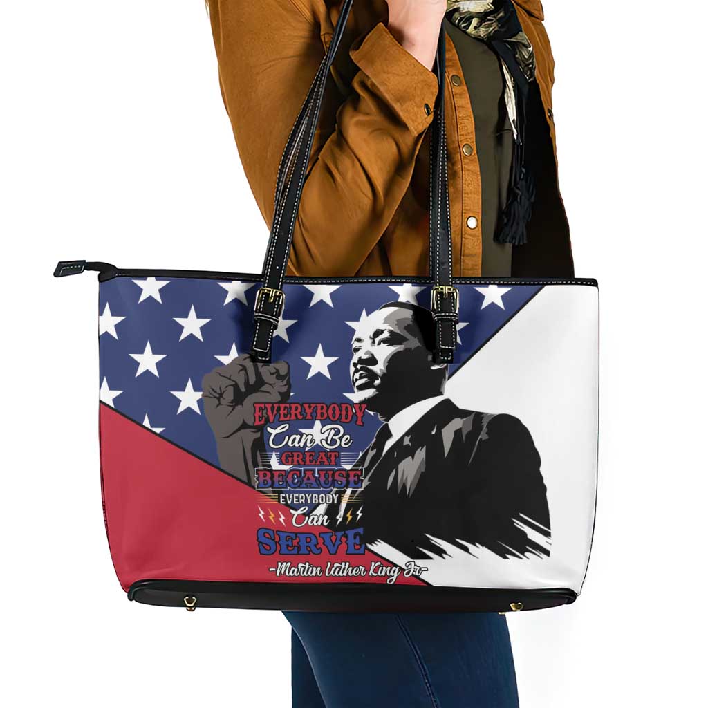 Happy MLK Day Leather Tote Bag Everybody Can Be Great Because Everybody Can Serve - Wonder Print Shop