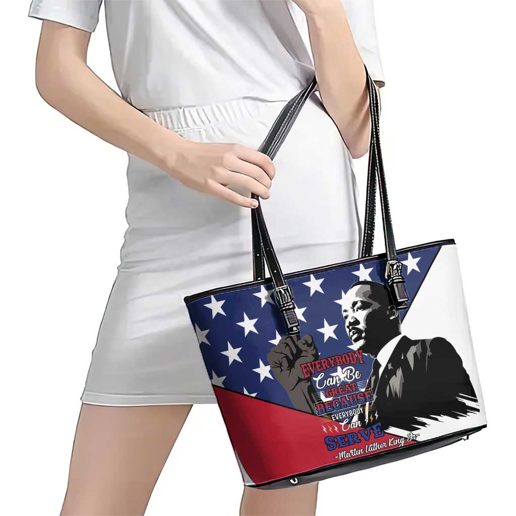 Happy MLK Day Leather Tote Bag Everybody Can Be Great Because Everybody Can Serve - Wonder Print Shop