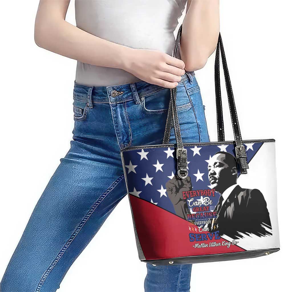 Happy MLK Day Leather Tote Bag Everybody Can Be Great Because Everybody Can Serve - Wonder Print Shop