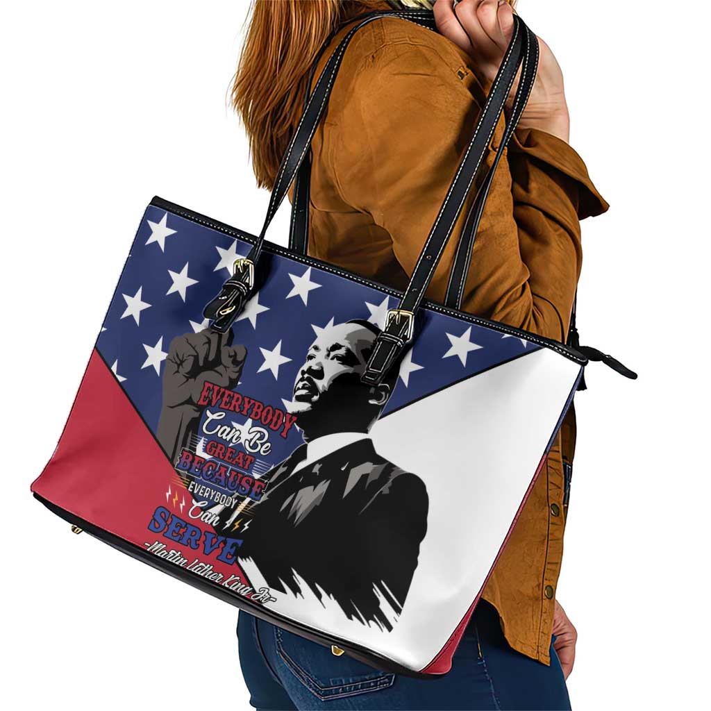 Happy MLK Day Leather Tote Bag Everybody Can Be Great Because Everybody Can Serve - Wonder Print Shop