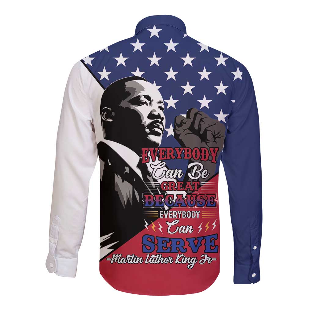 Happy MLK Day Long Sleeve Button Shirt Everybody Can Be Great Because Everybody Can Serve - Wonder Print Shop