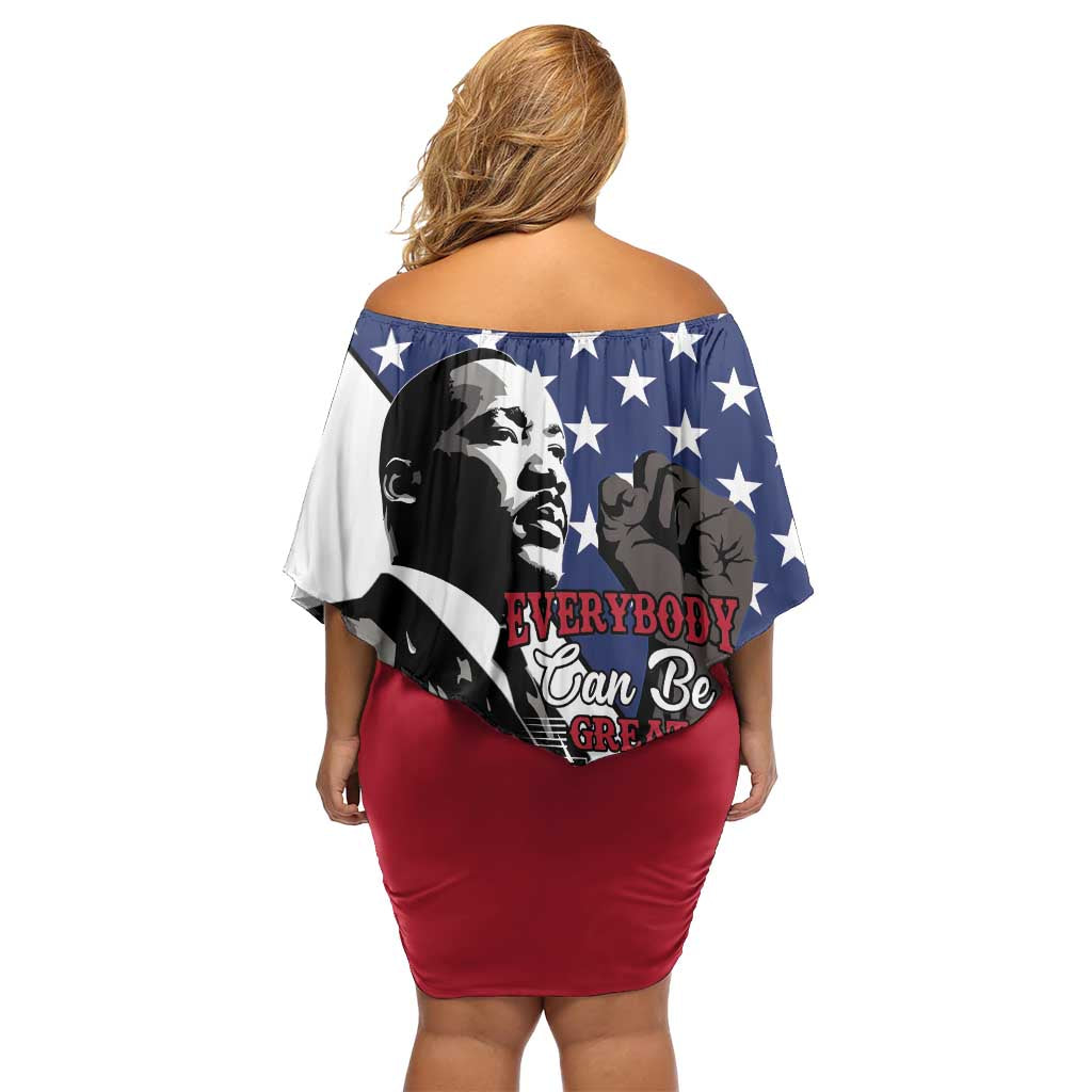 Happy MLK Day Off Shoulder Short Dress Everybody Can Be Great Because Everybody Can Serve - Wonder Print Shop