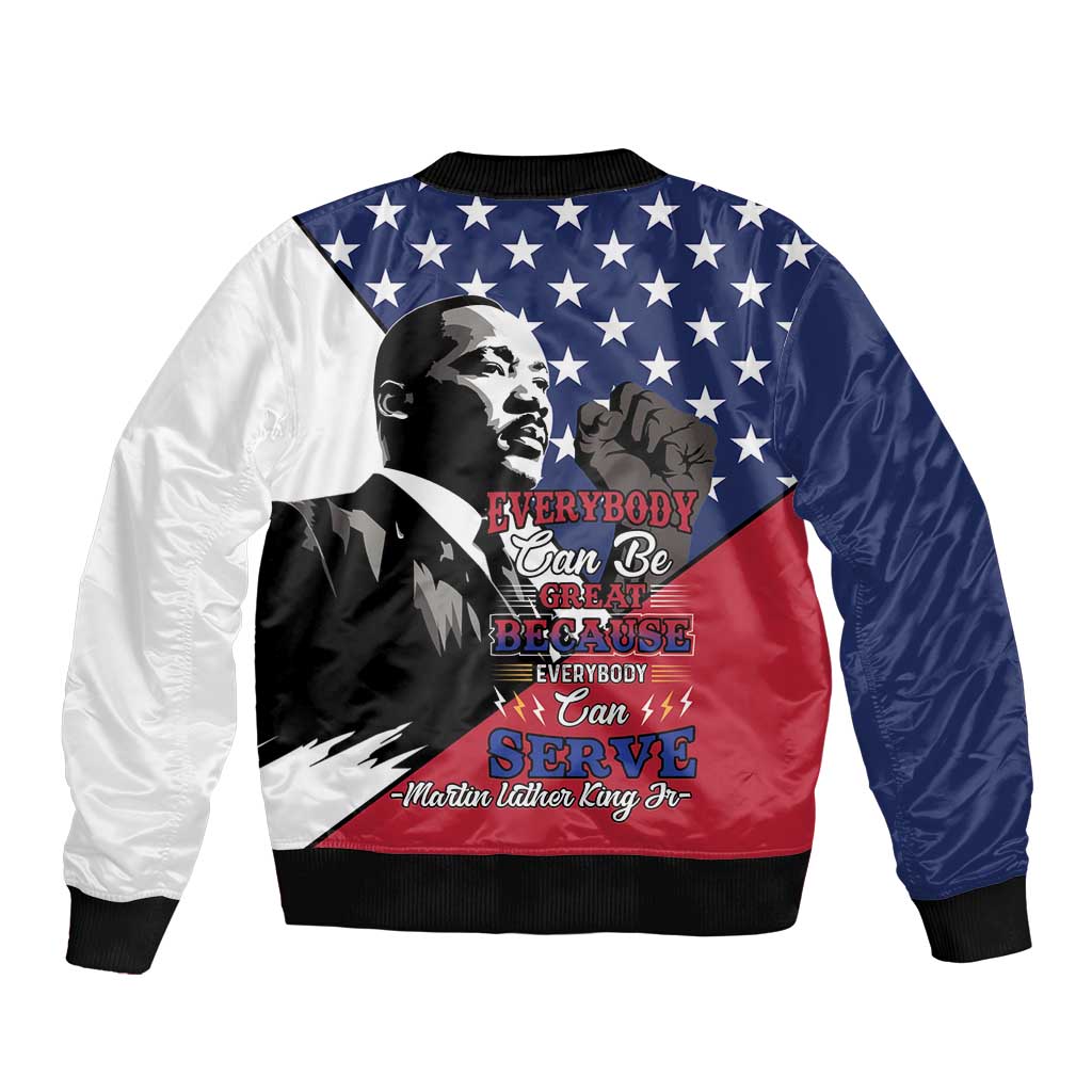 Happy MLK Day Sleeve Zip Bomber Jacket Everybody Can Be Great Because Everybody Can Serve - Wonder Print Shop
