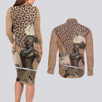 South Africa Zulu People Couples Matching Long Sleeve Bodycon Dress and Long Sleeve Button Shirt Zulu Warrior - Wonder Print Shop