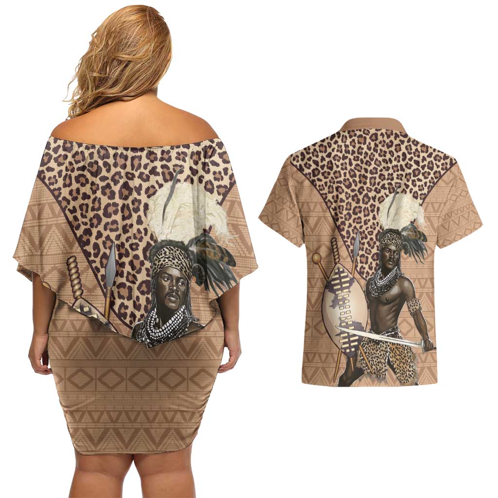 South Africa Zulu People Couples Matching Off Shoulder Short Dress and Hawaiian Shirt Zulu Warrior - Wonder Print Shop