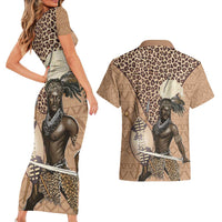 South Africa Zulu People Couples Matching Short Sleeve Bodycon Dress and Hawaiian Shirt Zulu Warrior - Wonder Print Shop