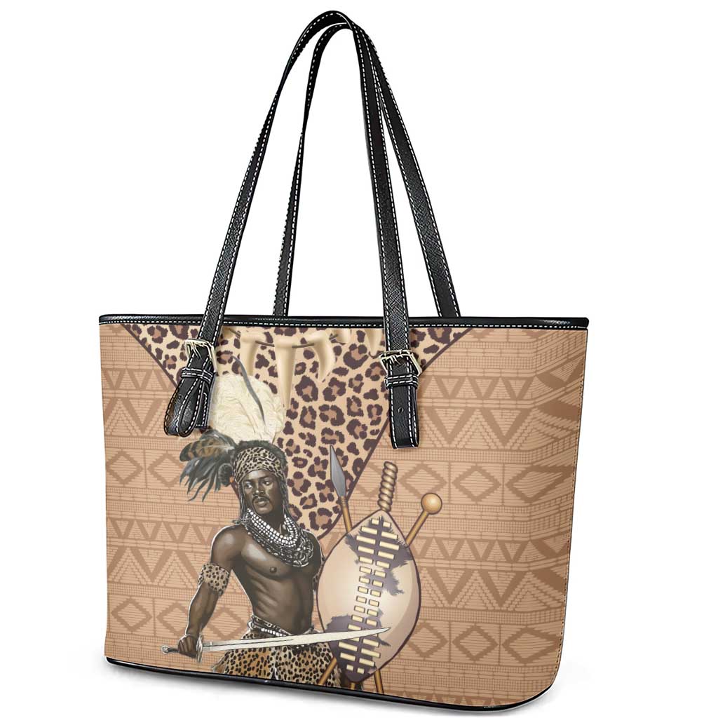 South Africa Zulu People Leather Tote Bag Zulu Warrior - Wonder Print Shop