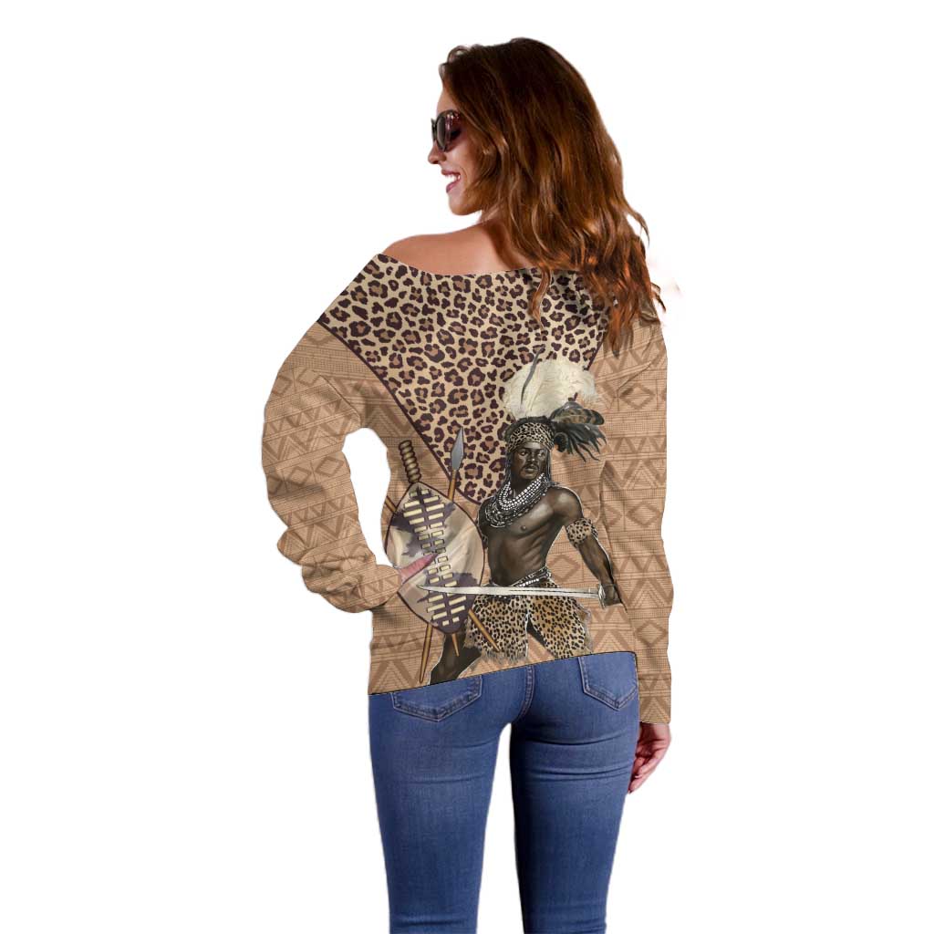 South Africa Zulu People Off Shoulder Sweater Zulu Warrior - Wonder Print Shop