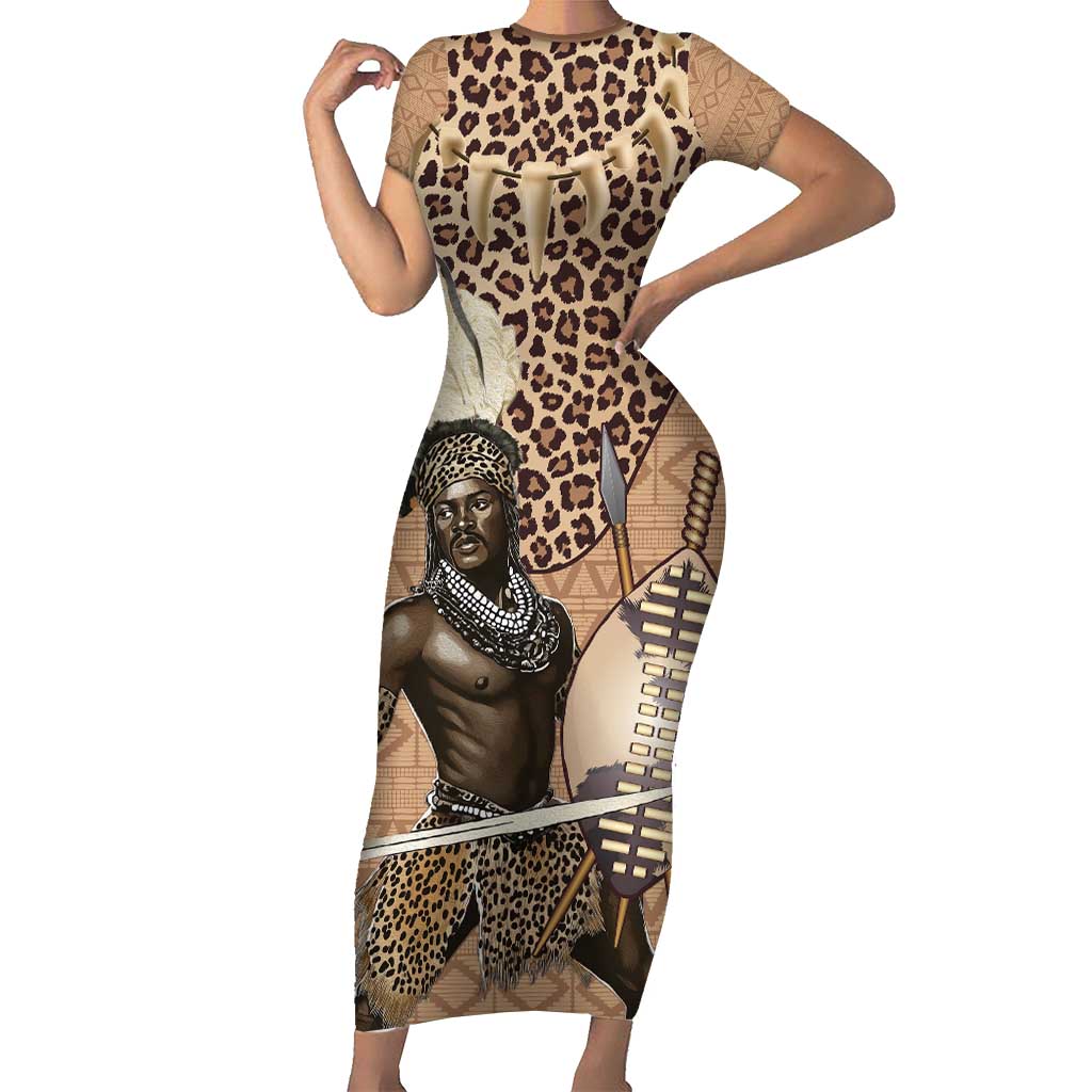 South Africa Zulu People Short Sleeve Bodycon Dress Zulu Warrior - Wonder Print Shop