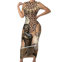 South Africa Zulu People Short Sleeve Bodycon Dress Zulu Warrior - Wonder Print Shop